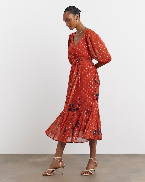 Joanna Hope Metallic Dobby Printed Maxi Dress