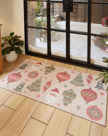 Christmas Baubles Washable Large Doormat