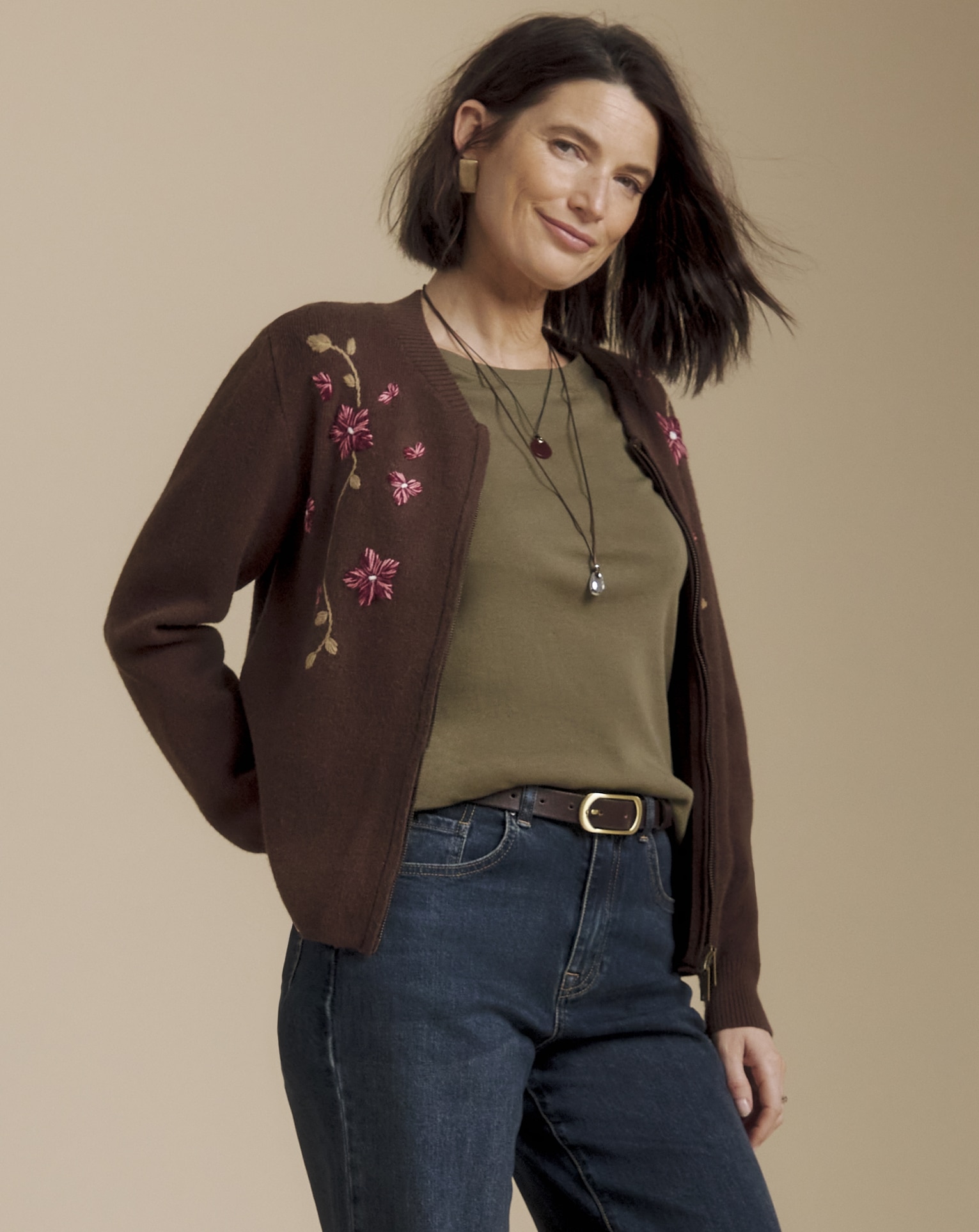 Julipa Embroidered Knitted Bomber Cardigan

