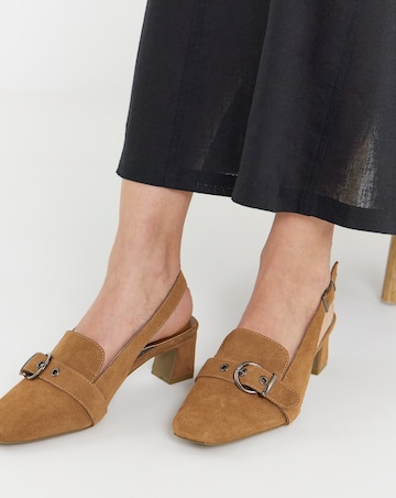 Sarah Buckle Detail Suede Slingback Shoes - Wide Fit (E)