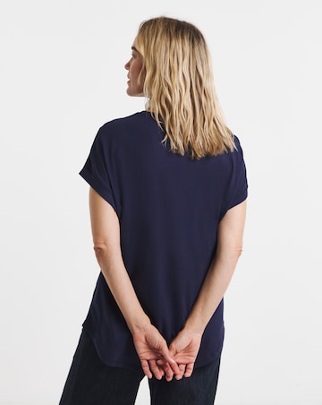 Pure Cotton Navy Relaxed Short Sleeve Longline Top