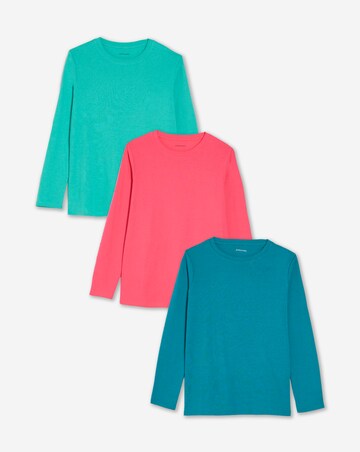 Blue, Pink, Green 3 Pack Crew Neck Long Sleeve T-Shirt