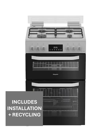Hotpoint HDG6GDCW 60cm Gas Double Cooker with Glass Lid - White + Installation