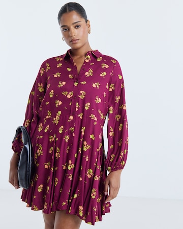 Simply Be Ditsy Print Long Sleeve Godet Shirt Dress