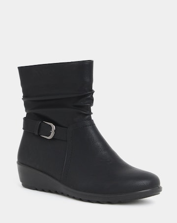 Cushion Walk Ruched Buckle Detail Wedge Boots - Wide Fit (E)