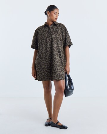 Simply Be Green Leopard Print Suedette Shift Shirt Dress