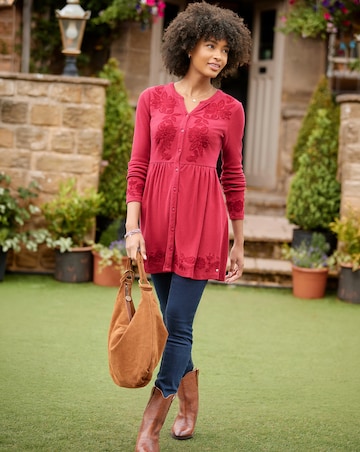 Joe Browns Ribbed Button Through Tunic Top With Embroidery Detail