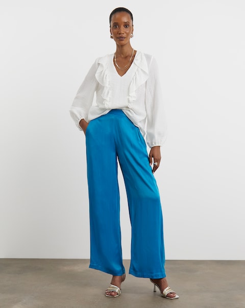 Joanna Hope Blue Satin Wide Leg Trousers