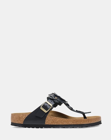 Birkenstock Gizeh Black Smooth Leather Flower Sandals - Standard Fit (D)