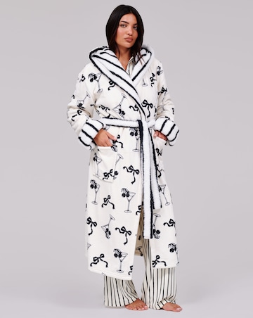 Loungeable Martini Bow Luxury Fleece Midi Hooded Dressing Gown