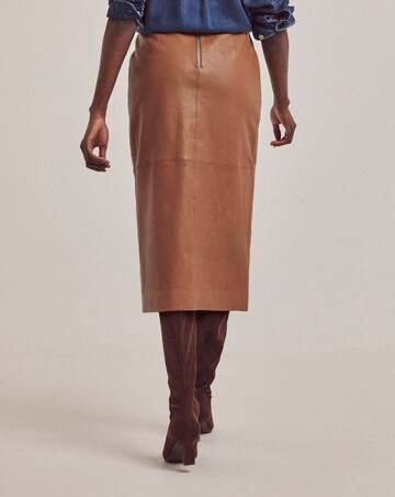 Anthology Tan Leather Column Midi Skirt