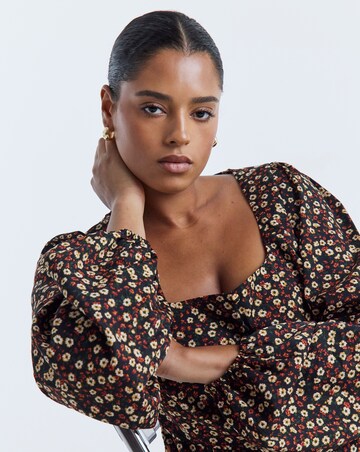 Simply Be Floral Print Long Sleeve Historic Detail Skater Dress