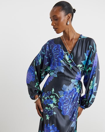 Joanna Hope Floral Satin Wrap Dress