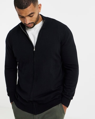 Black Zip Through Funnel Neck Knit Cardigan