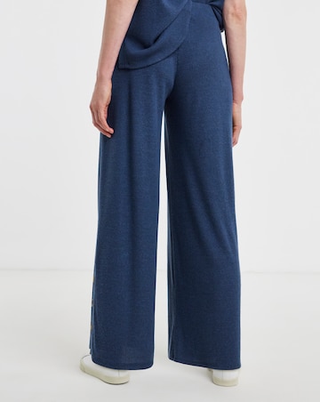 Navy Ribbed Button Side Wide Leg Jogger