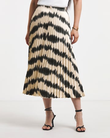 Mono Print Satin Pull On Pleated Midaxi Skirt