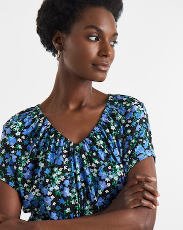 Floral Printed V Neck Short Sleeve Top