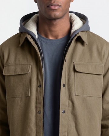 Hooded Borg Lined Twill Overshirt