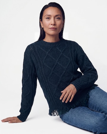 Cobalt Crew Neck Fringe Hem Jumper