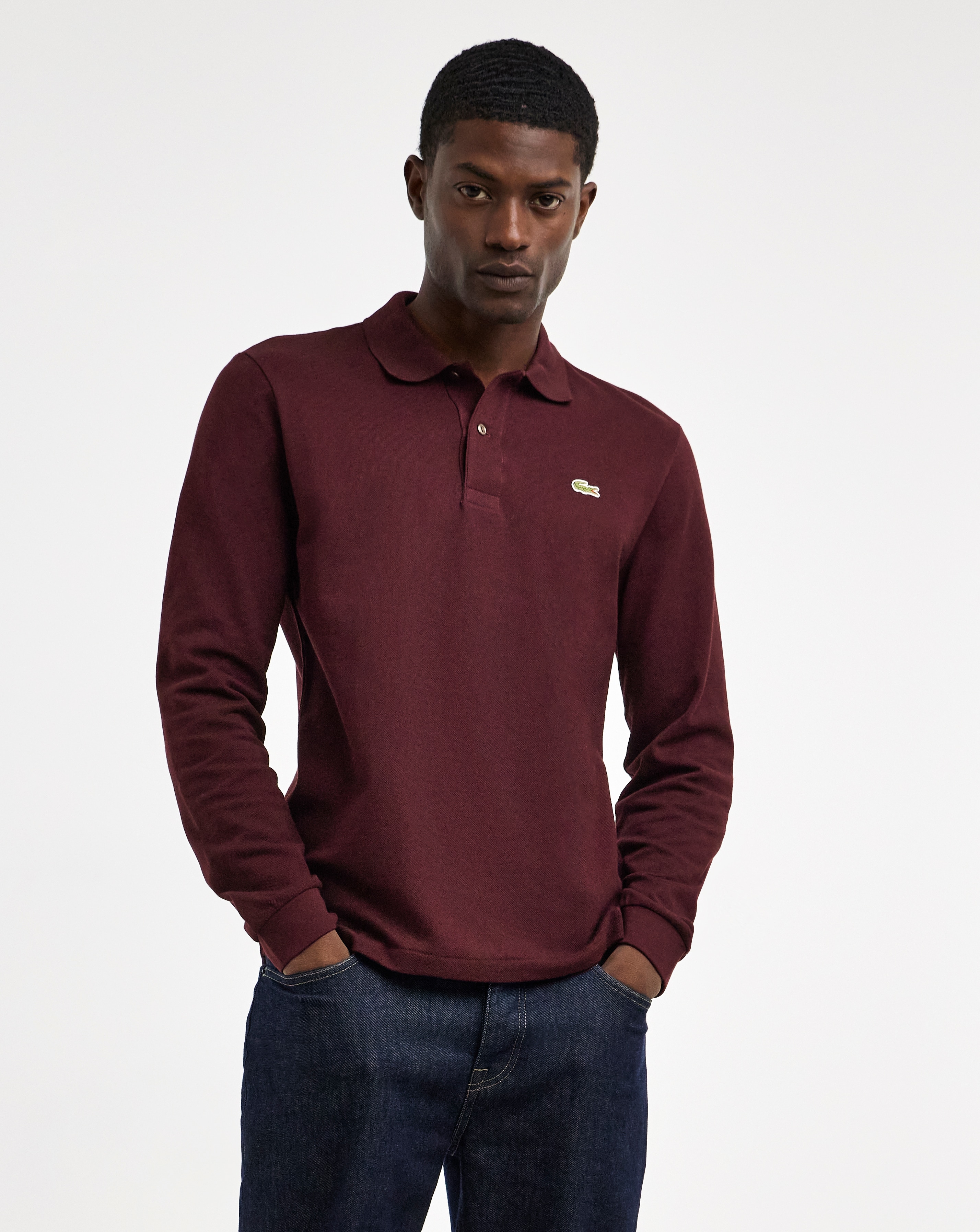 Lacoste Classic Long Sleeve Pique Polo - Burgundy | JD Williams