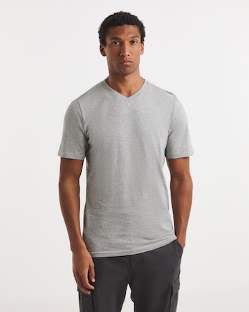 Pure Cotton V-Neck T-Shirt Long- Grey Marl