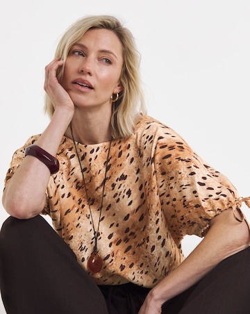 Linen Mix Elasticated Cuff Check Boxy Top