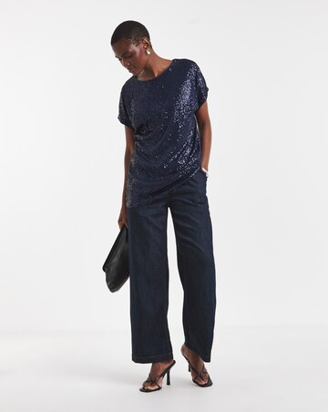 Sequin Longline Curved Hem Top