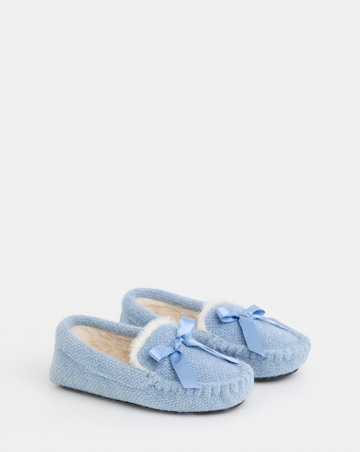 Lorna Knitted Full Slipper With Bow Detail - Wide Fit (E)