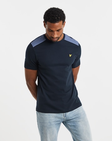 Lyle & Scott Short Sleeve Check Panelled T-Shirt - Navy