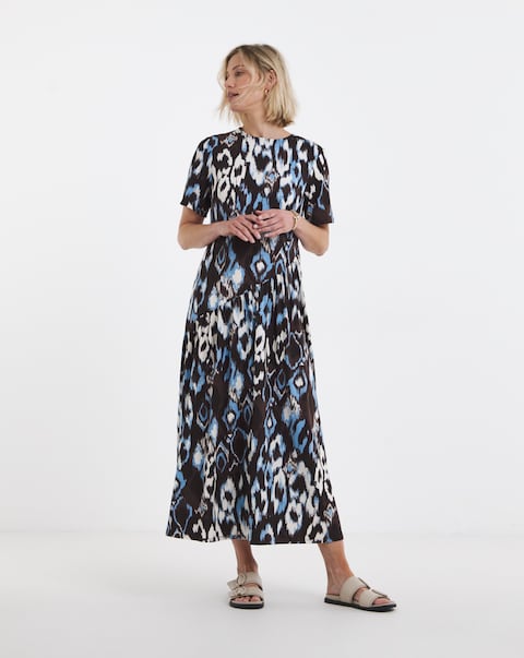 Blue Abstract Print Jersey Dress