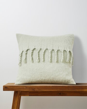 Faux Mohair Fringed Cushion - Seafoam