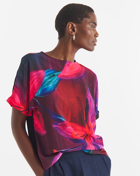 Tropical Print Short Sleeve Boxy Top