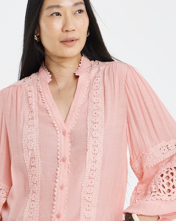 Lace Trim Button Through Prairie Blouse
