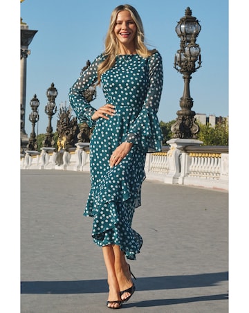 Sosandar Ruffle Georgette Fit & Flare Midi Dress