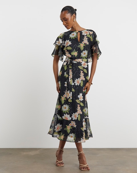 Joanna Hope Dobby Spot Tie Waist Maxi Dress