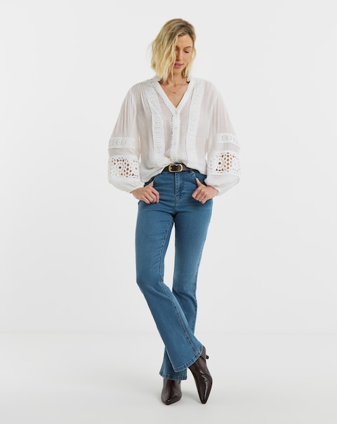 Mid Blue High Waist Super Soft Bootcut Jeans