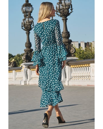 Sosandar Ruffle Georgette Fit & Flare Midi Dress