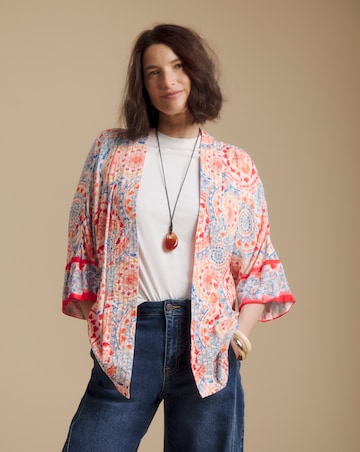 Julipa Printed Embroidered Textured Crinkle Kimono