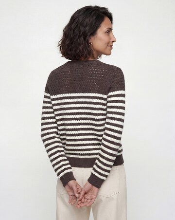 Pure Cotton Striped Open Stitch Cardigan