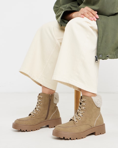 Kerry Lace Up Flat Ankle Boots - Extra Wide Fit (EEE)