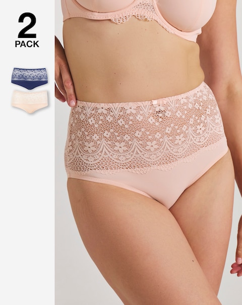 Pretty Secrets (2 Pack) Lottie Lace Full Brief Knickers Navy/Blush