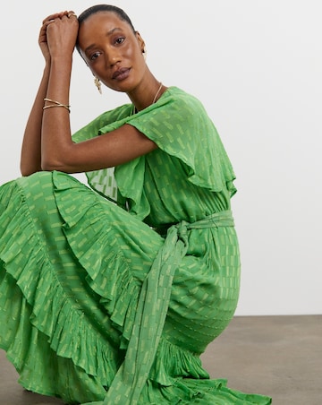 Joanna Hope Green Metallic Dobby Maxi Dress