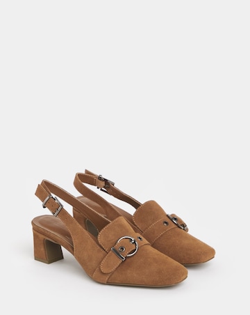 Sarah Buckle Detail Suede Slingback Shoes - Wide Fit (E)