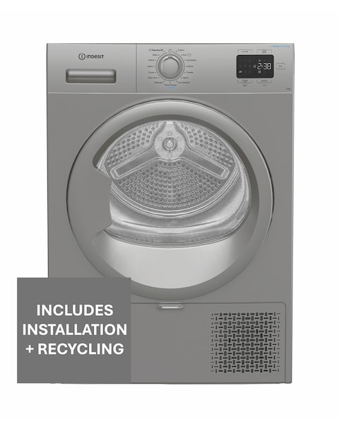 Indesit Heat Pump Tumble Dryer CYD92DSSUK 9KG Silver + Installation