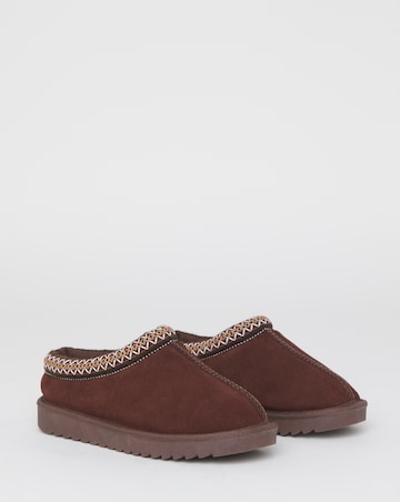 Reese Suede Embroidery Mule Snug Slippers - Wide Fit (E)