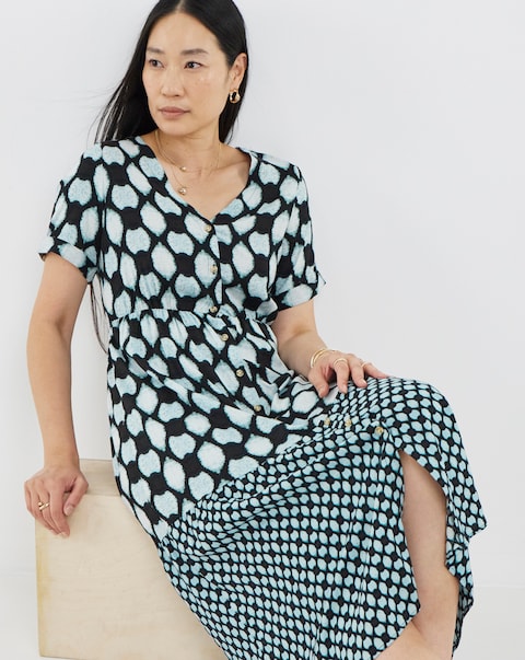 Contrast Print Button Through Dress