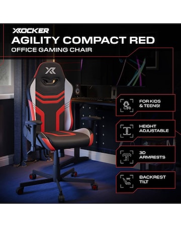 X Rocker Agility Compact Ergonomic PC Gaming Chair for Juniors - Red