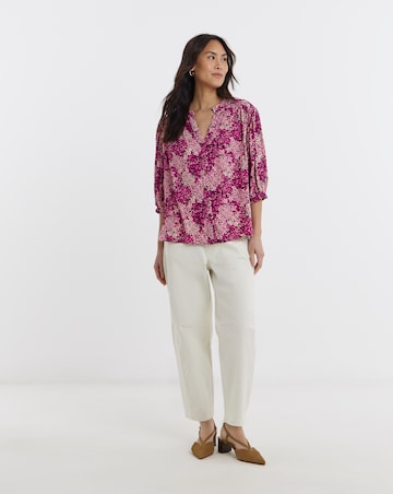 Collarless Oversized Short Sleeve Blouse