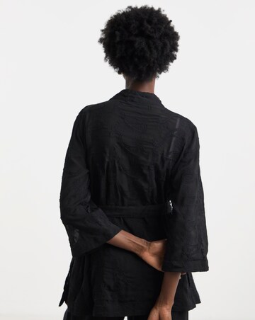 Black Embroidered Sheer Kimono
