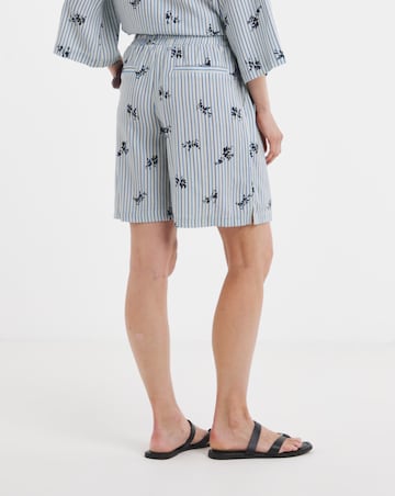 Stripe Print Tie Waist Linen Mix Shorts Co-ord